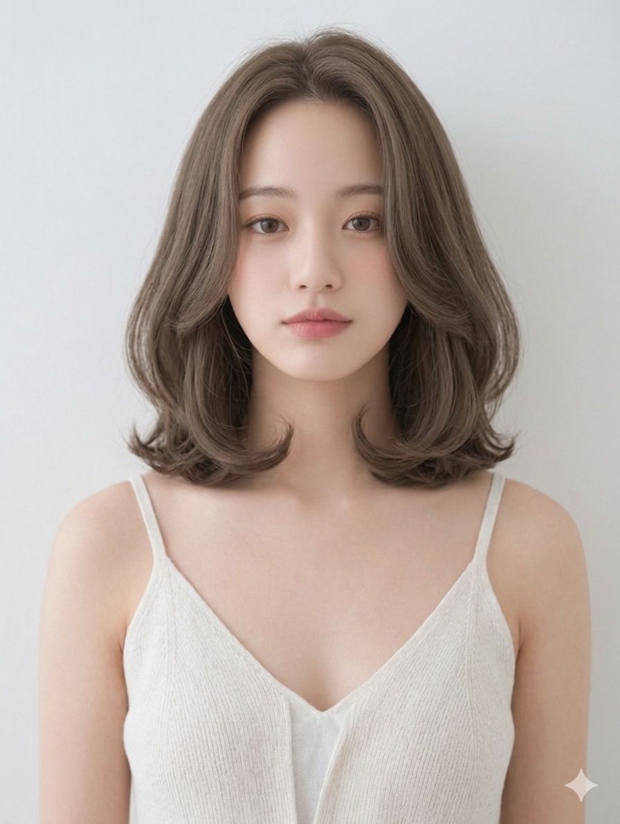 단발 c컬펌 에쉬브라운