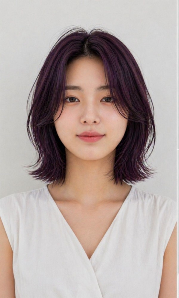 단발레이어 컷 퍼플투톤 보라색1