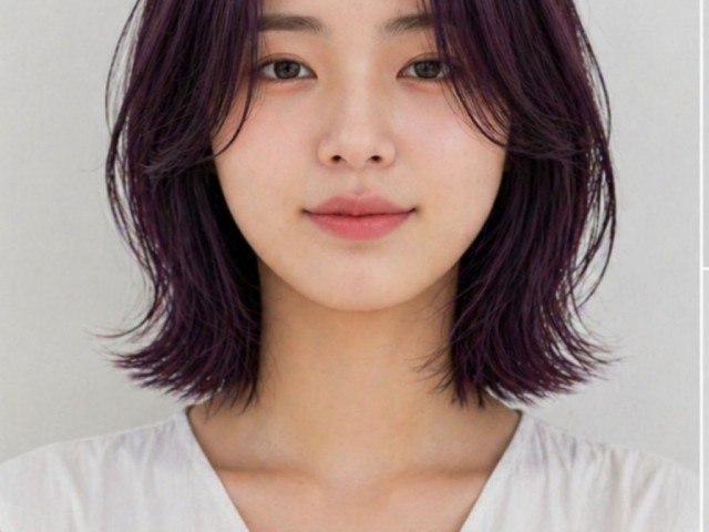 단발레이어 컷 퍼플투톤 보라색