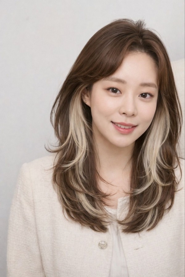 긴머리 레이어드컷 매트브라운 투톤 시크릿1