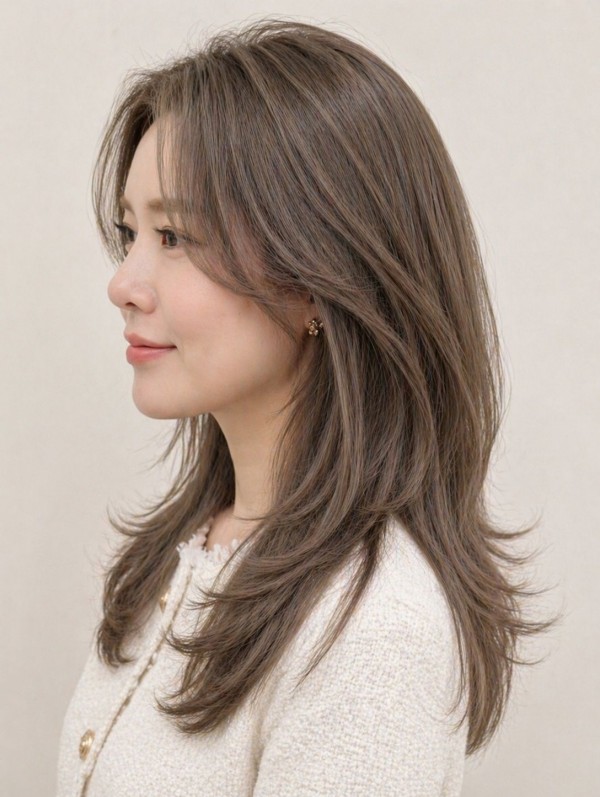 긴머리 레이어드컷 에쉬브라운1