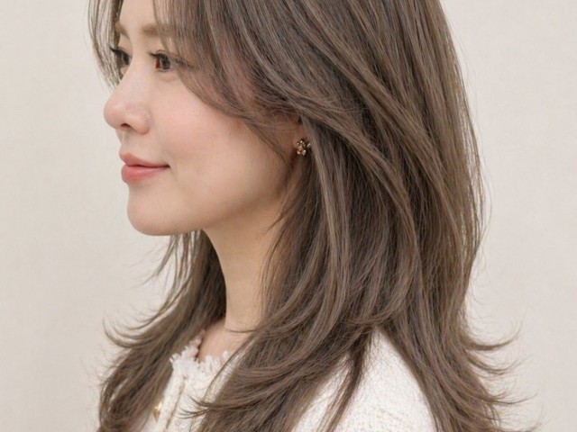 긴머리 레이어드컷 에쉬브라운