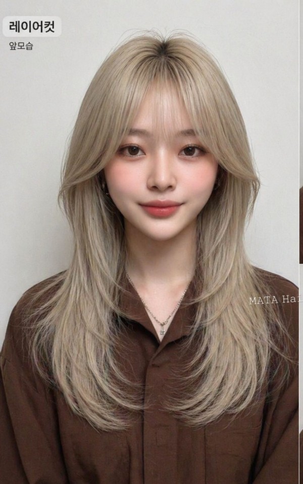 긴머리 레이어드컷 브론드 탈색 염색1