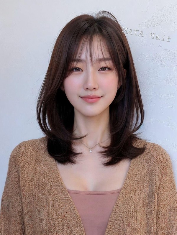 성신여대 미용실 중단발 하이레이어 C컬펌 채스넛 브라운