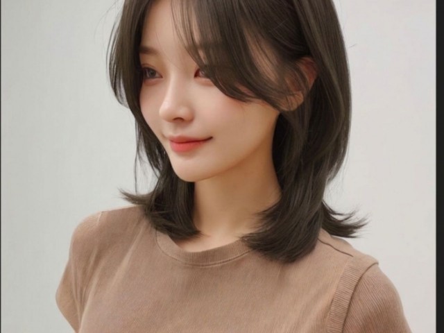 중단발 레이어컷 매트브라운