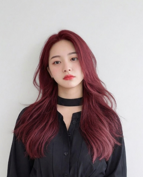 성신여대 미용실 긴머리 레드핑크1