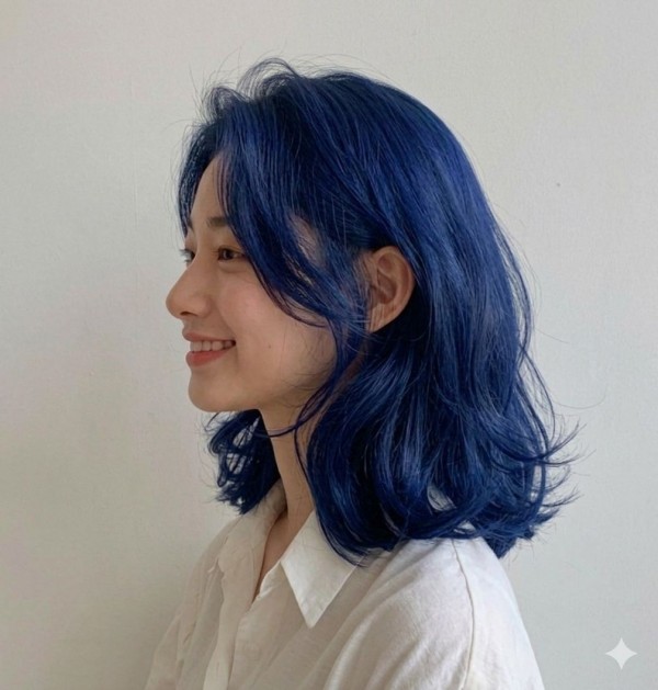중단발 레이어컷 블루염색2