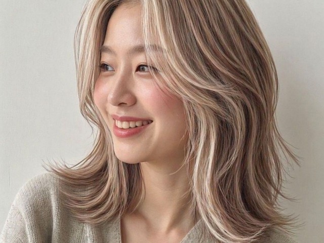 중단발 레이어컷 탈색 발레아쥬