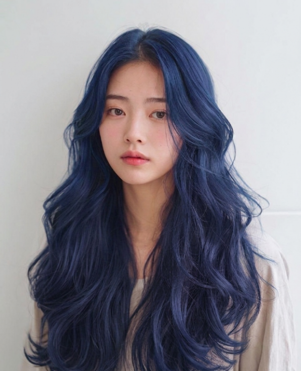 성신여대 미용실 긴머리 블루염색 레이어드컷 구름펌1