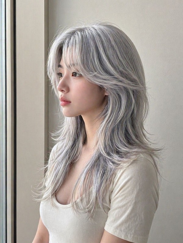 고잉 그레이 흰머리 염색 긴머리 허쉬컷 발레아쥬2