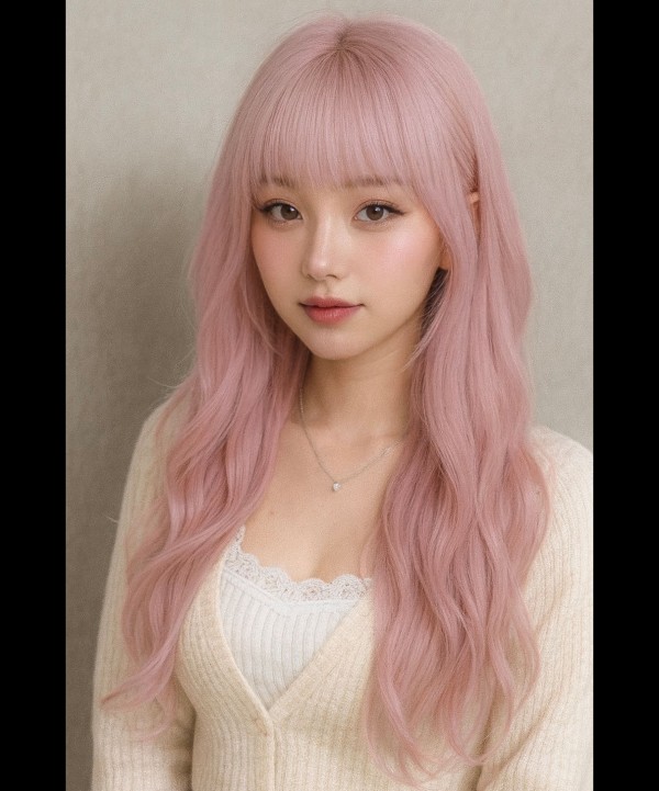 성신여대 미용실 애쉬핑크컬러 시술후 앞모습