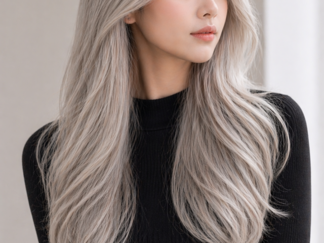 긴머리레이어드컷과백금발스타일