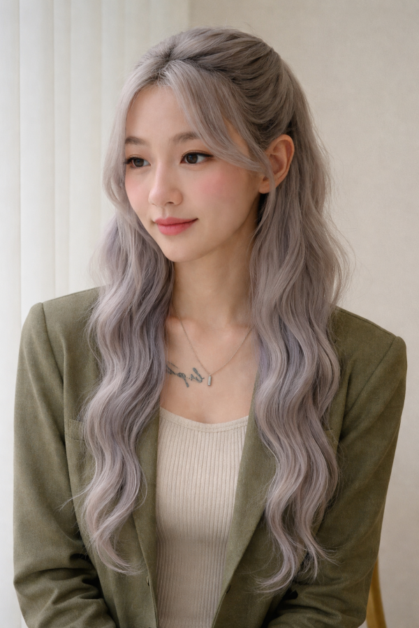 성신여대 미용실 백금발 애쉬블론드 시술후 측면 모습